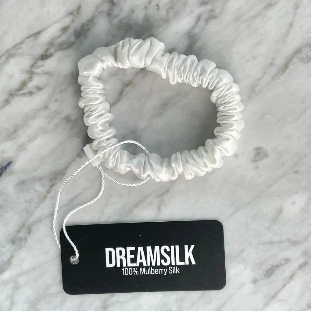 White Silk Scrunchie - Skinny DREAMSILK