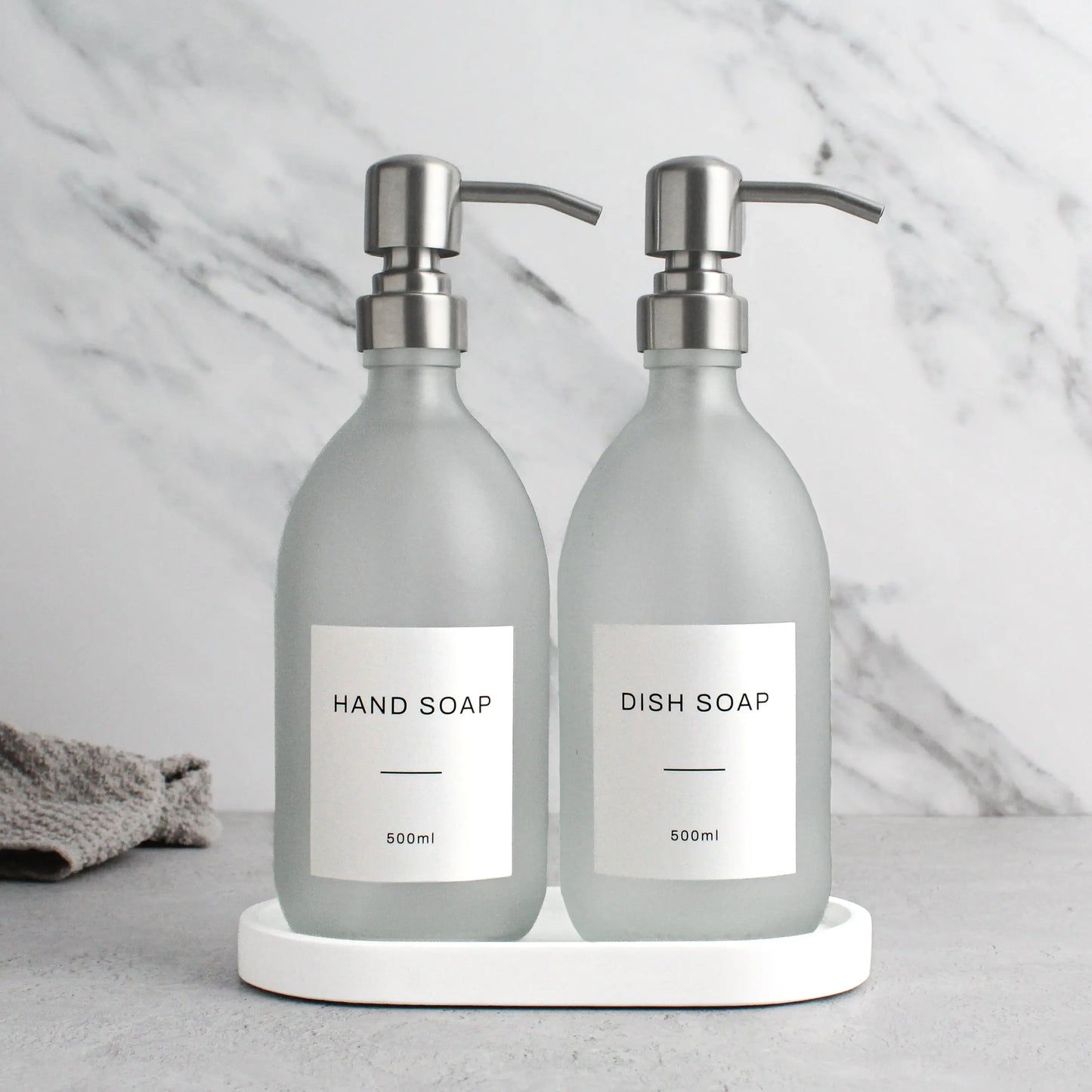 White Tray & Frosted White Dispenser Double Set Namie Home