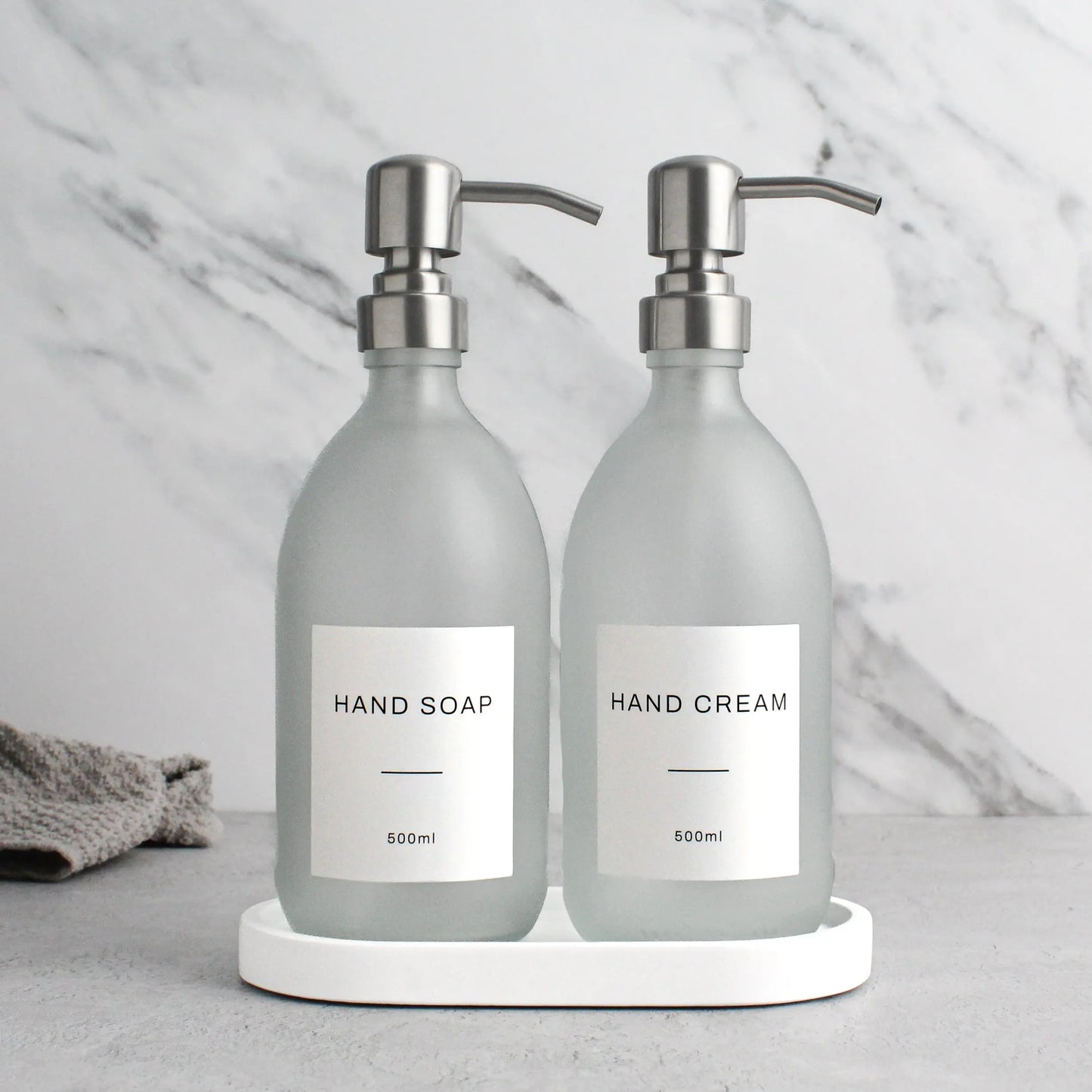 White Tray & Frosted White Dispenser Double Set Namie Home