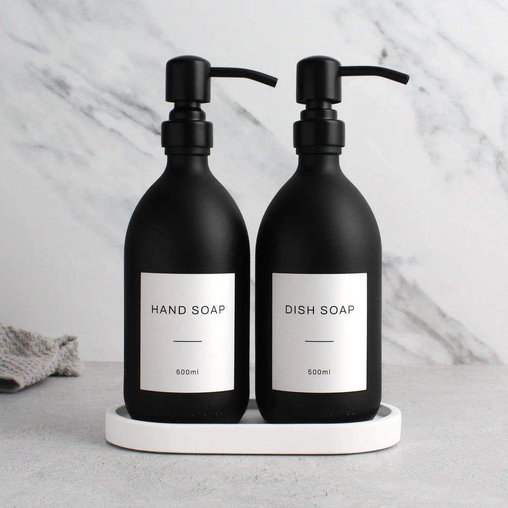 White Tray & Matte Black Dispenser Double Set Namie Home
