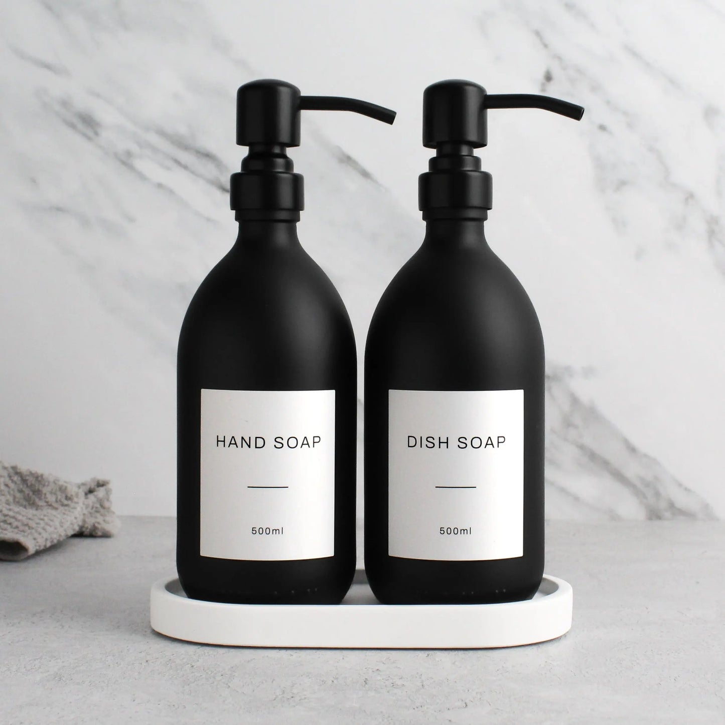White Tray & Matte Black Dispenser Double Set Namie Home