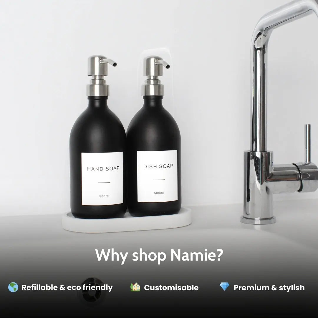 White Tray & Matte Black Dispenser Double Set Namie Home