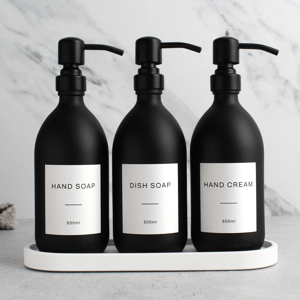 White Tray & Matte Black Dispenser Triple Set Namie Home