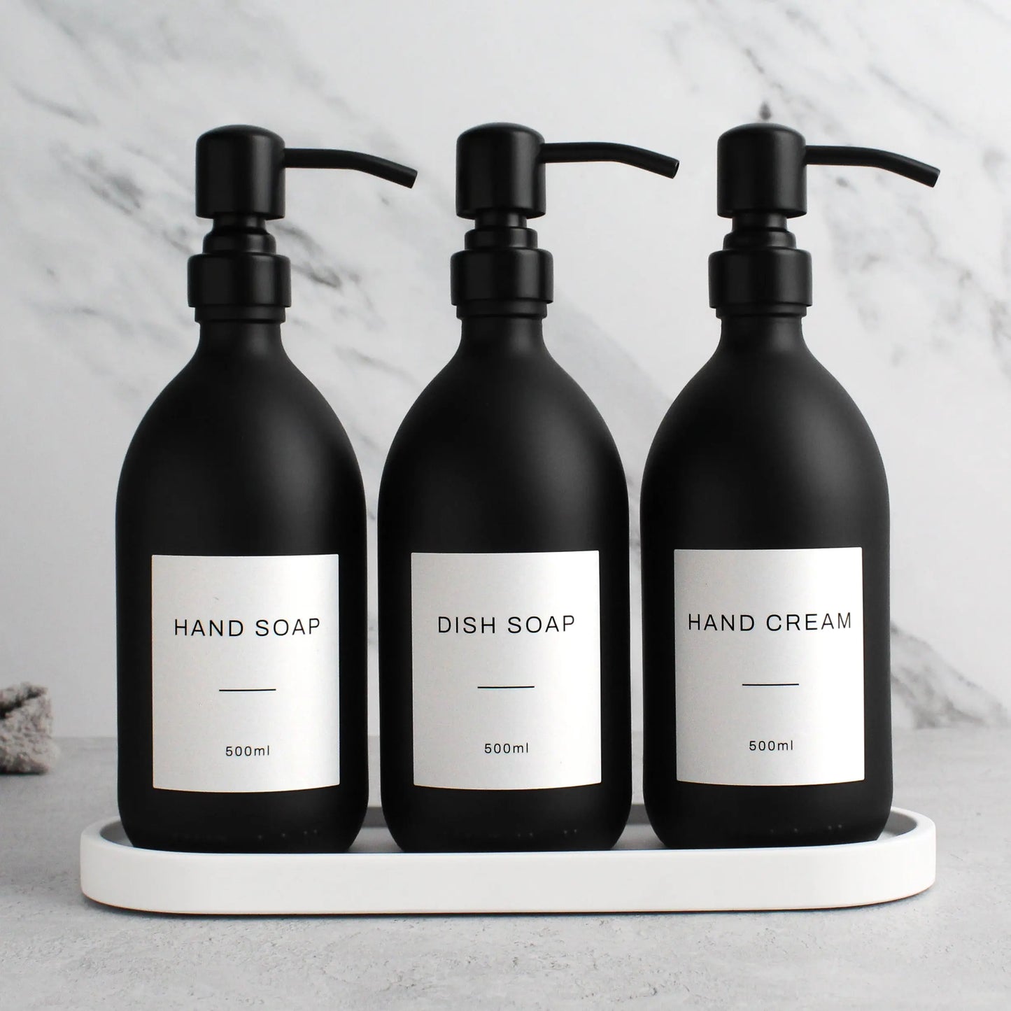 White Tray & Matte Black Dispenser Triple Set Namie Home