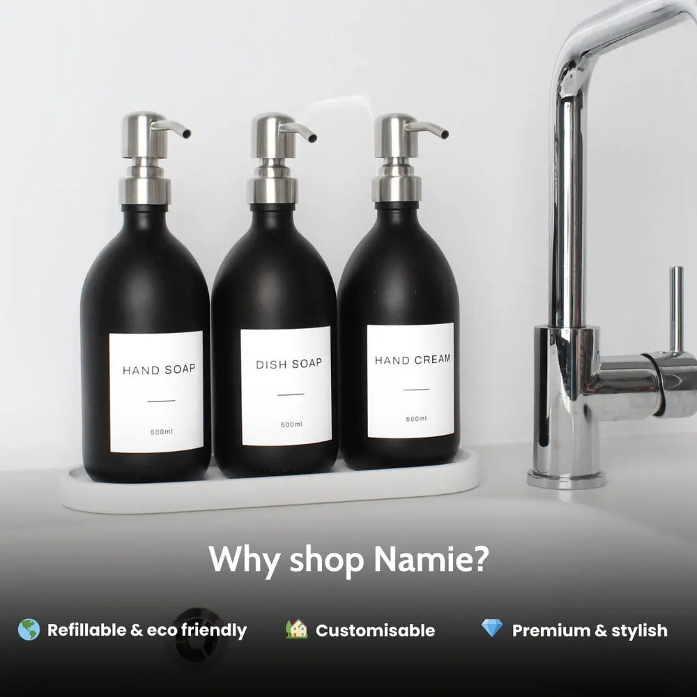 White Tray & Matte Black Dispenser Triple Set Namie Home