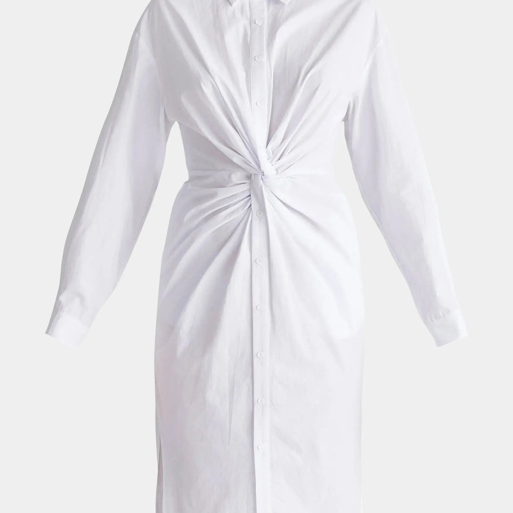 White Twist Detail Shirt Dress Paisie