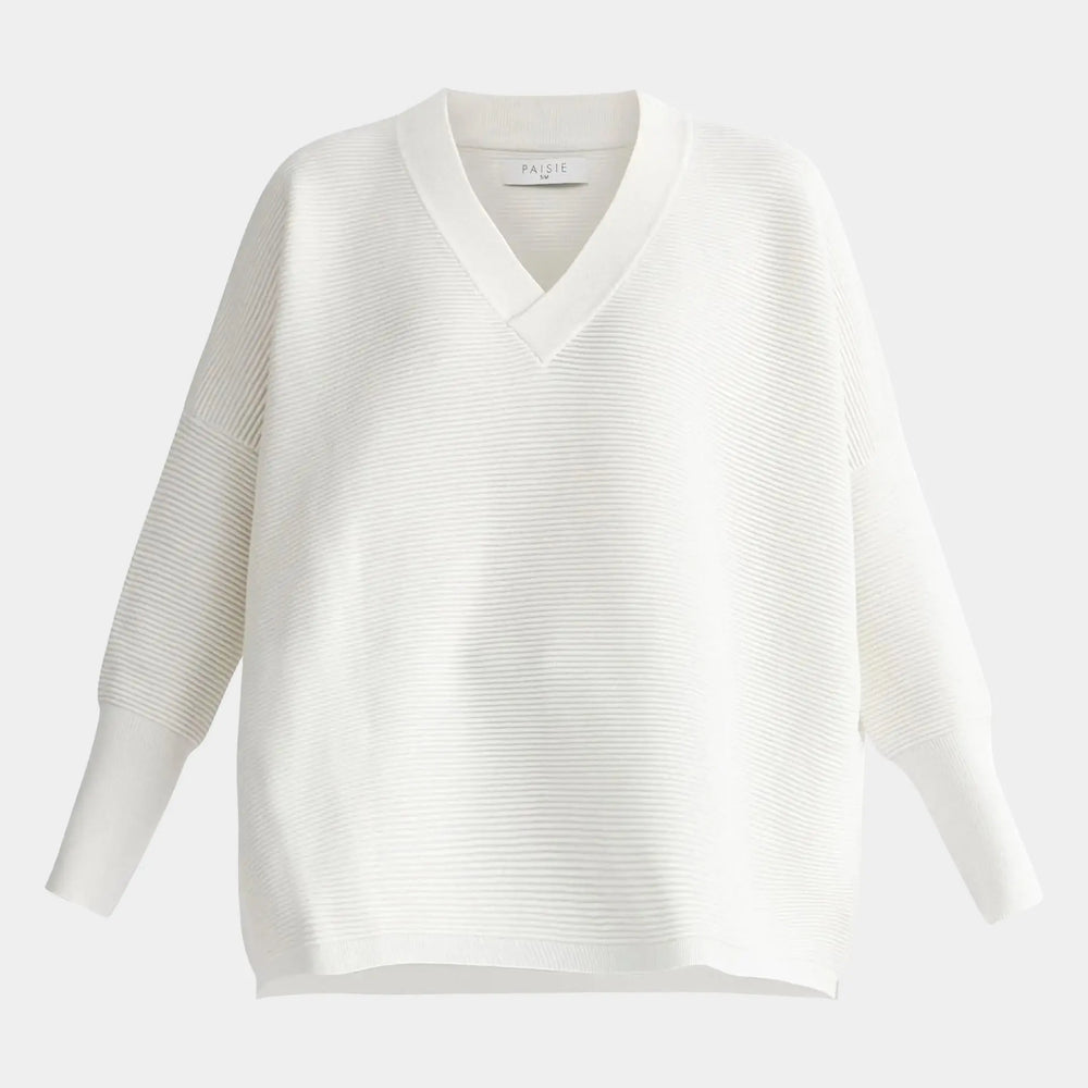 White V-Neck Ribbed Jumper Paisie