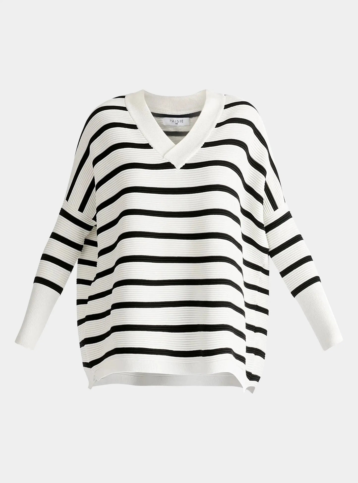 White and Black V-Neck Ribbed Jumper Paisie