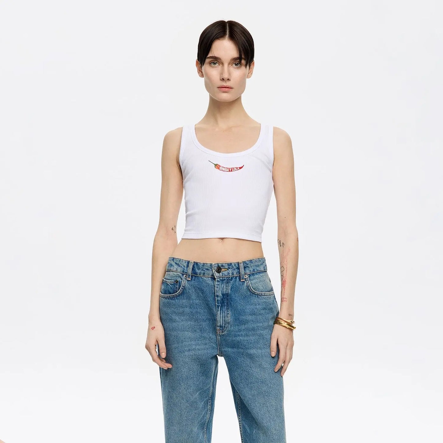 White short top with chili pepper logo Bimba y Lola UK