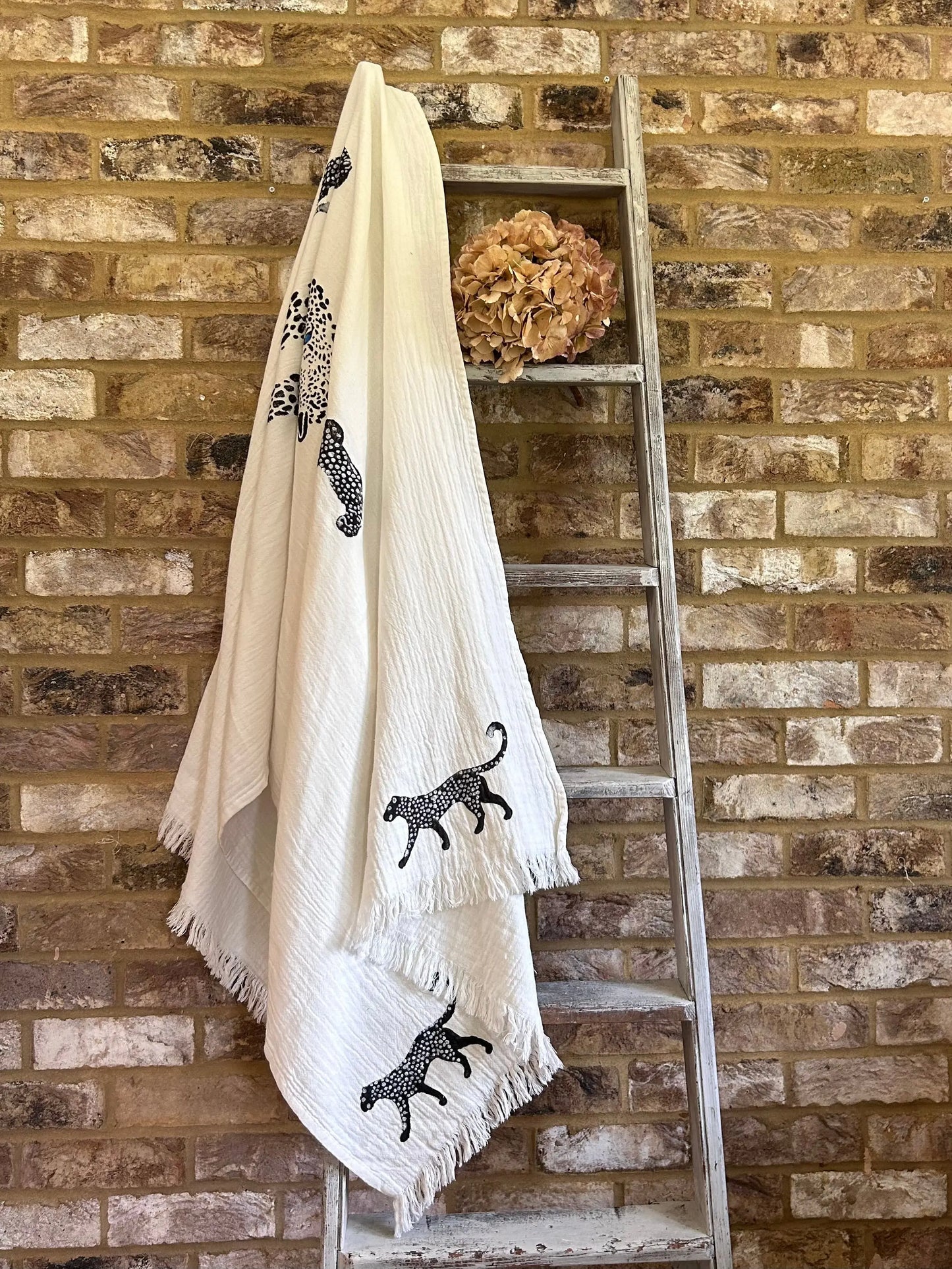 White with Black Cheetah Organic Cotton Peshtemal Towel Loome Lifestyle