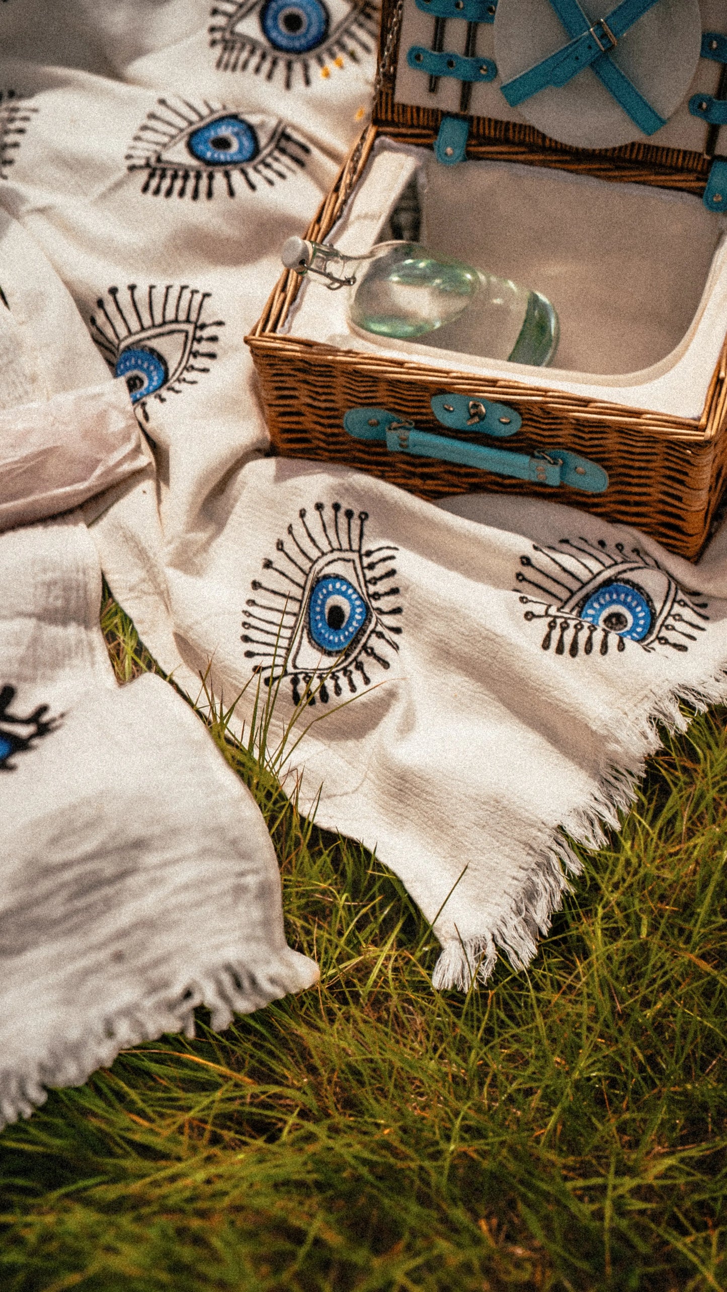 White with Blue Eye Organic Cotton Peshtemal Towel Loome Lifestyle