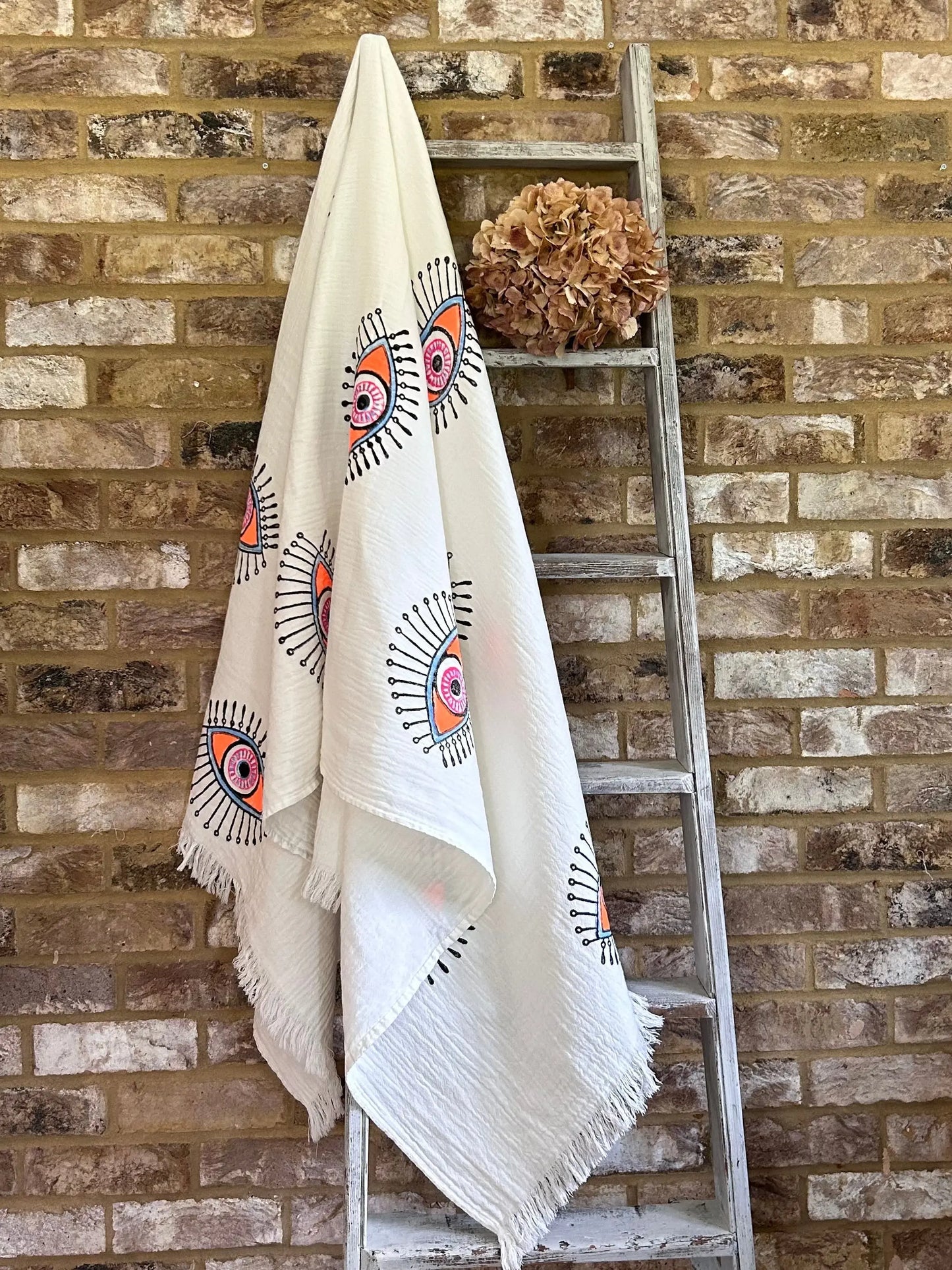 White with Orange Eye Organic Cotton Peshtemal Towel Loome Lifestyle