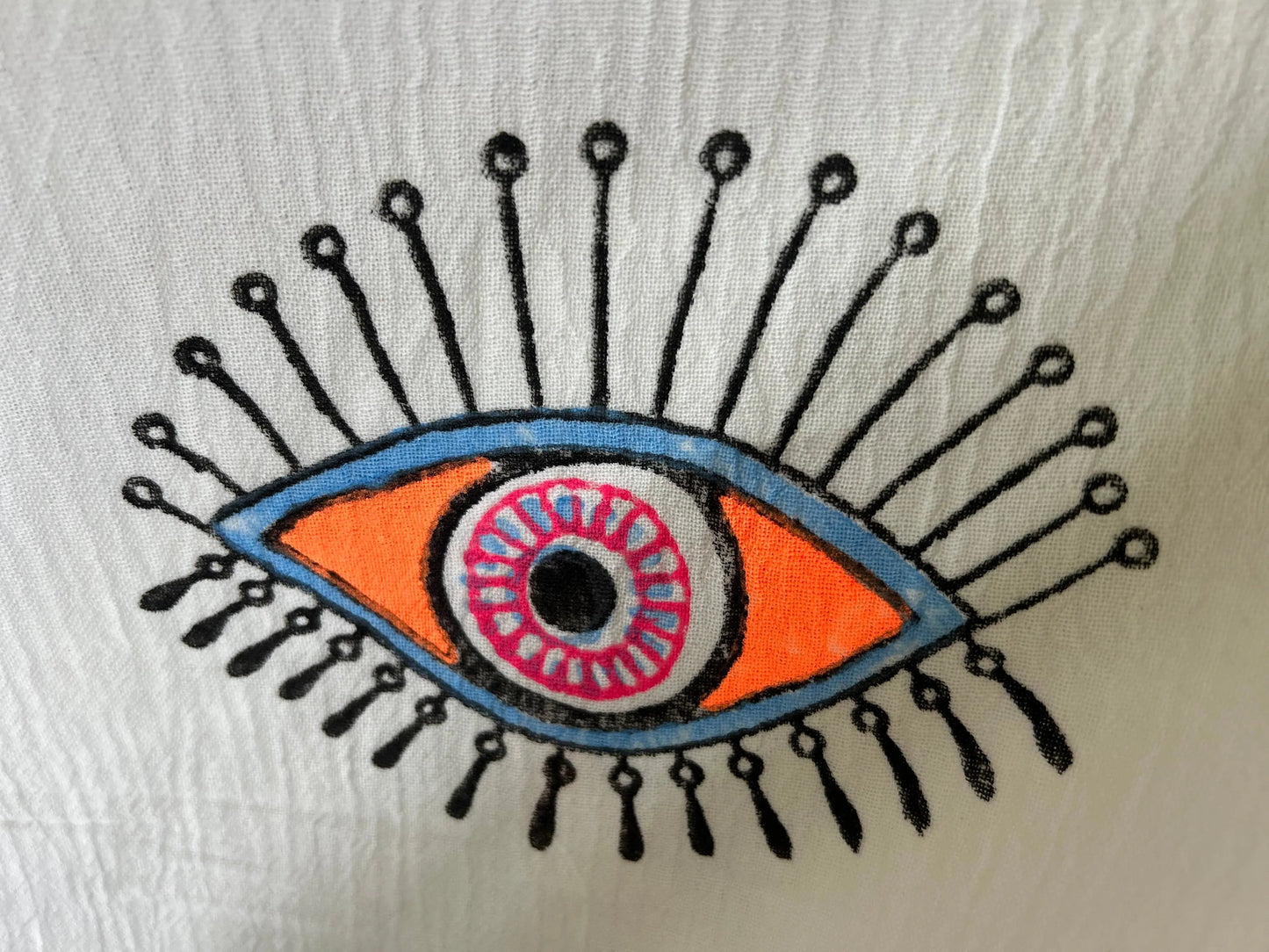 White with Orange Eye Organic Cotton Peshtemal Towel Loome Lifestyle