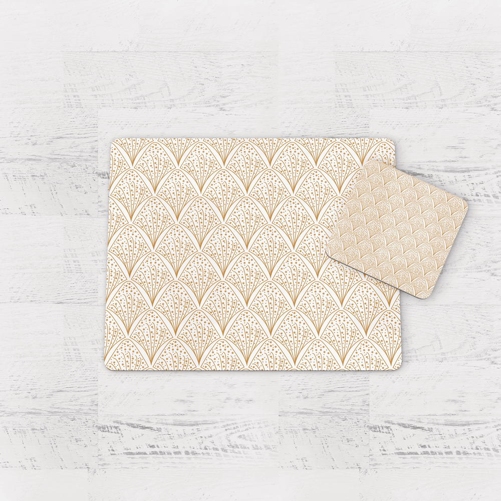 White & Gold Retro Geometric Placemats, Set of 4 or Set of 6 Shadow bright