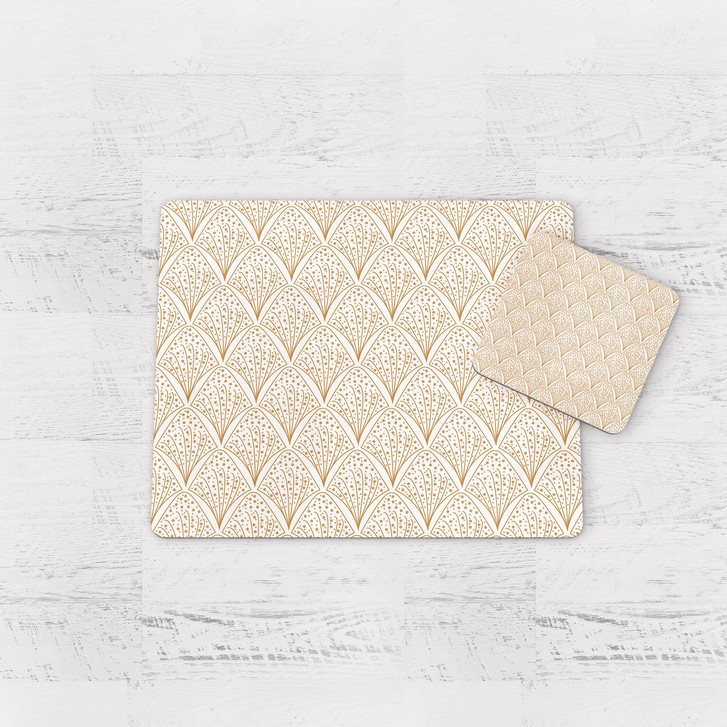 White & Gold Retro Geometric Placemats, Set of 4 or Set of 6 Shadow bright
