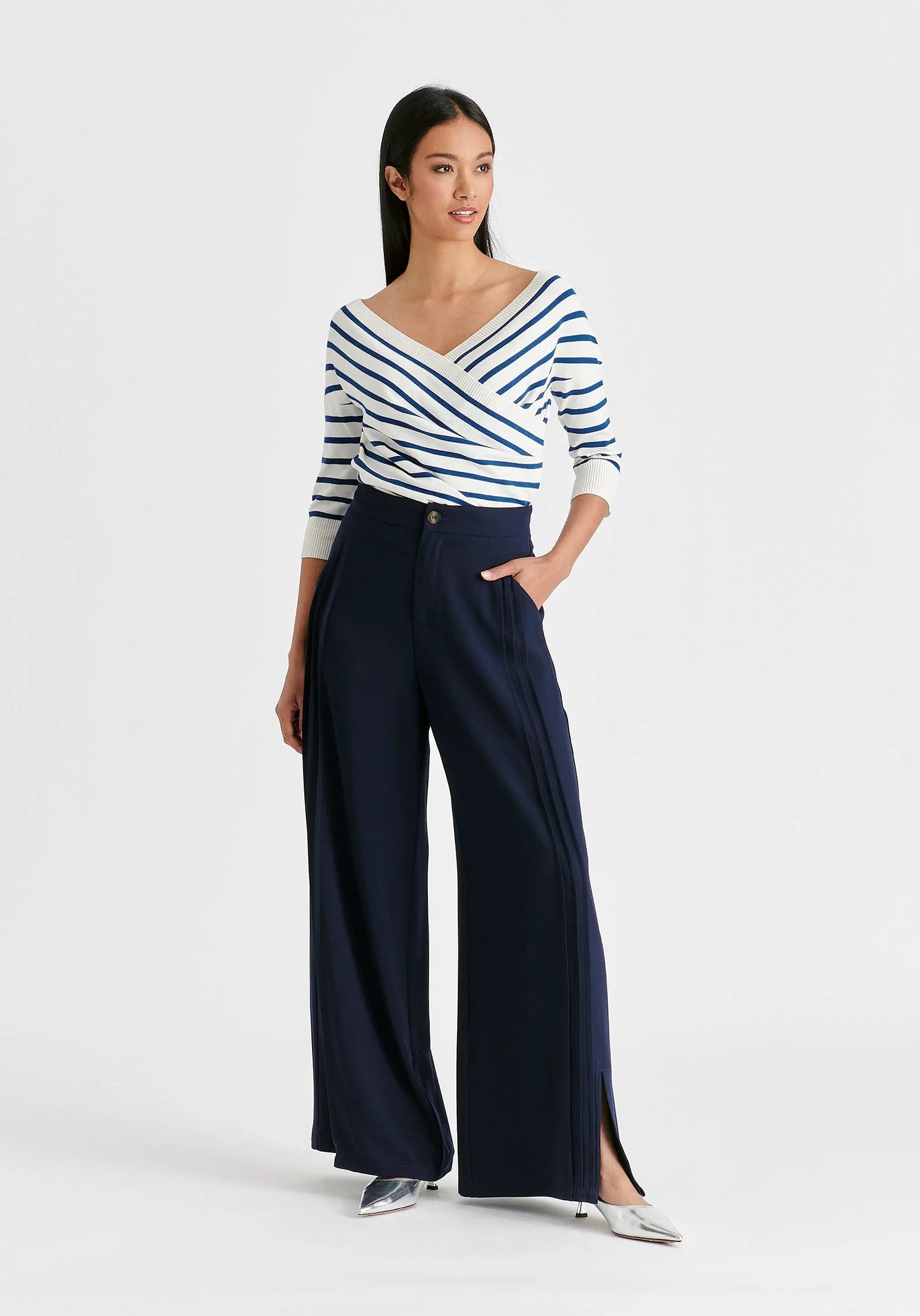 Wide Leg Trousers With Side Pleats and Split Hem Paisie
