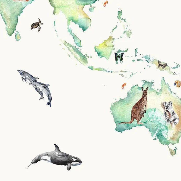 Wildlife World Map Mural Wallpaper For Children Katie Hipwell Design