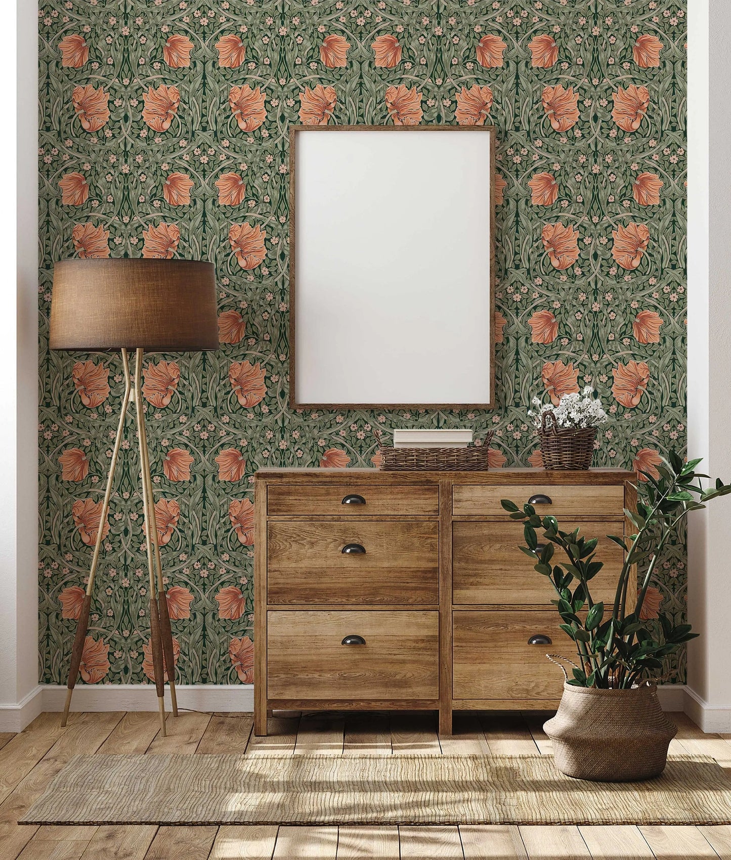 William Morris Pimpernel Pattern Peel and Stick Wallpaper Self-Adhesive Removable Wallcovering Fabric & Light Canvas Texture Wall Murals ClickWalls