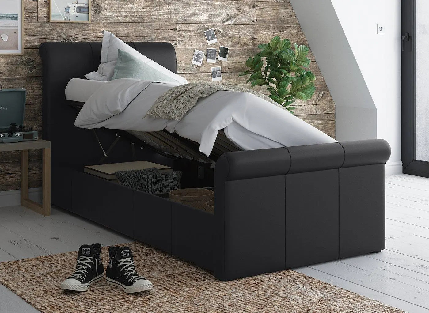 Wilson Upholstered Ottoman Bed Frame - Black Dreams