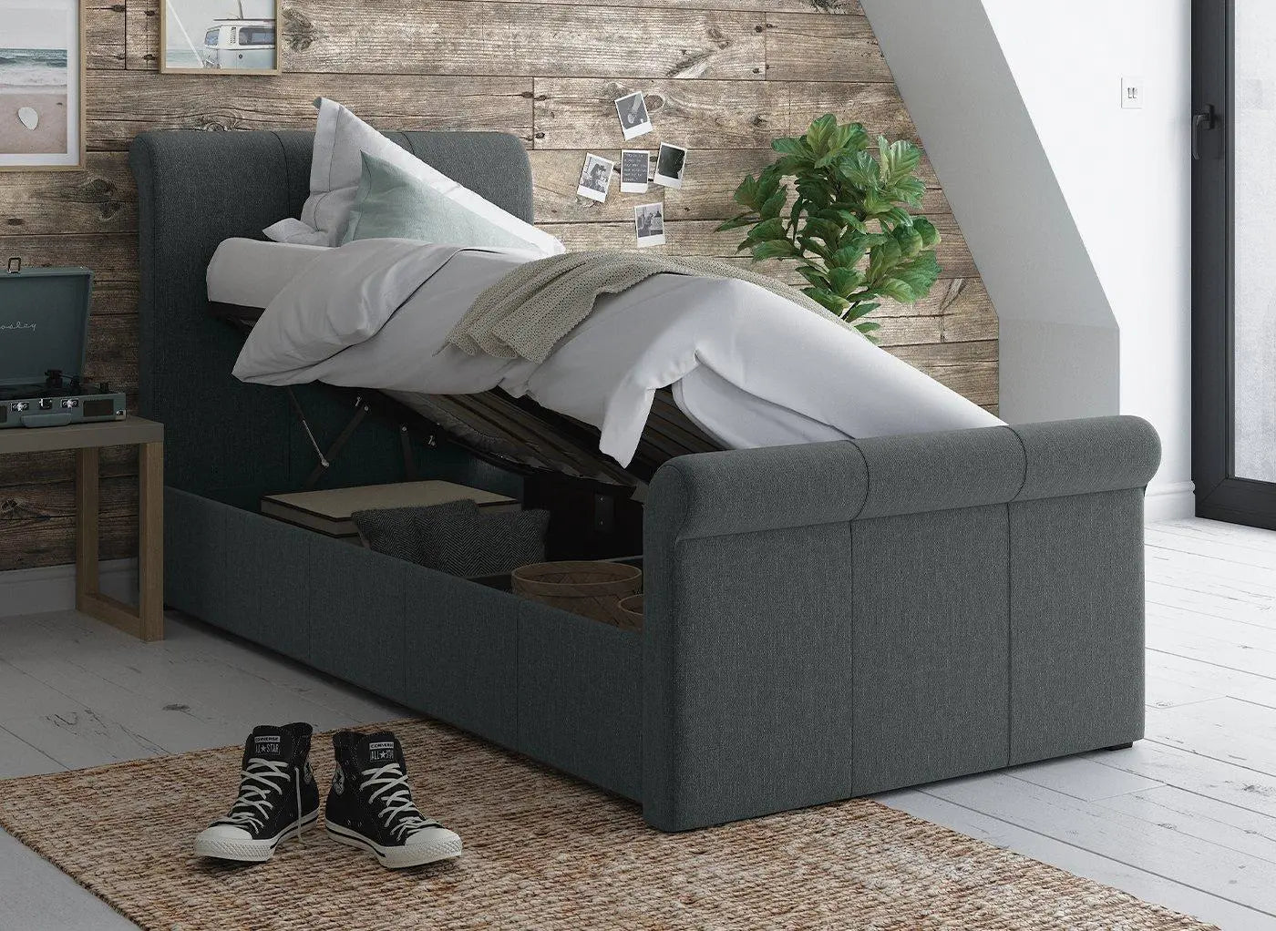 Wilson Upholstered Ottoman Bed Frame - Grey Dreams