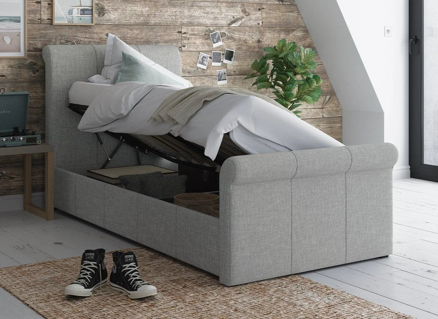 Wilson Upholstered Ottoman Bed Frame - Silver Dreams