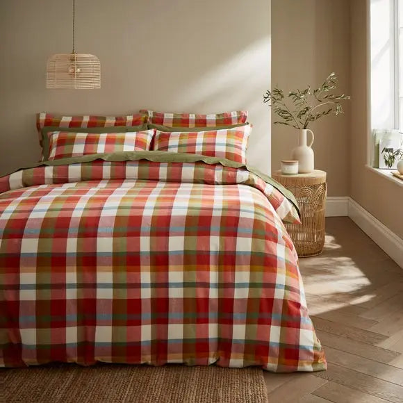 Winchcombe Check Red Duvet Cover and Pillowcase Set Dunelm