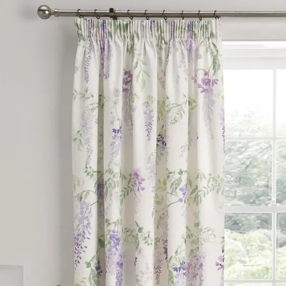 Wisteria Lilac 168 x 183cm Pencil Pleat Curtains With Tie Backs Dunelm