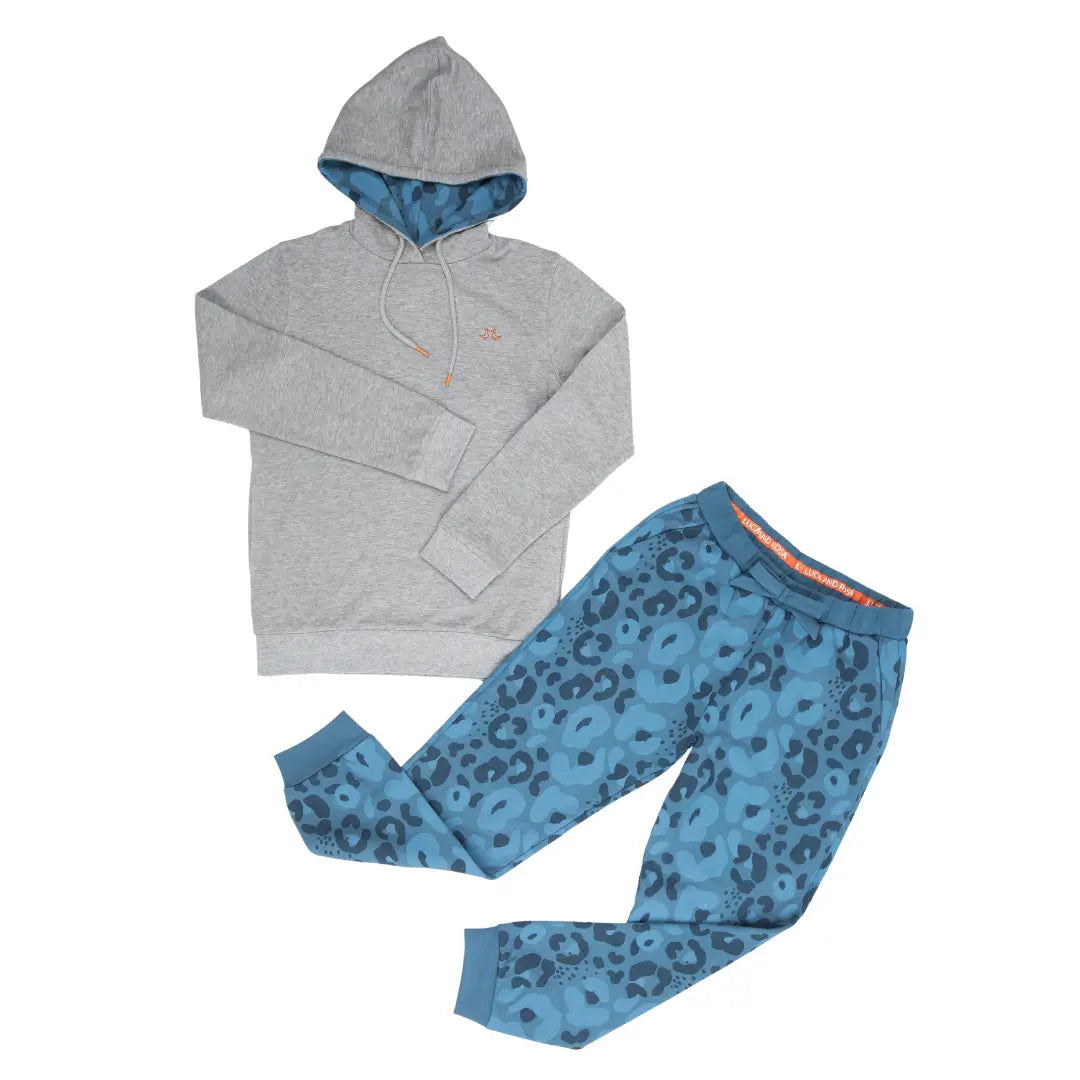 Women's Grey and Blue Leopard Hooded Lounge Set Luca and Rosa