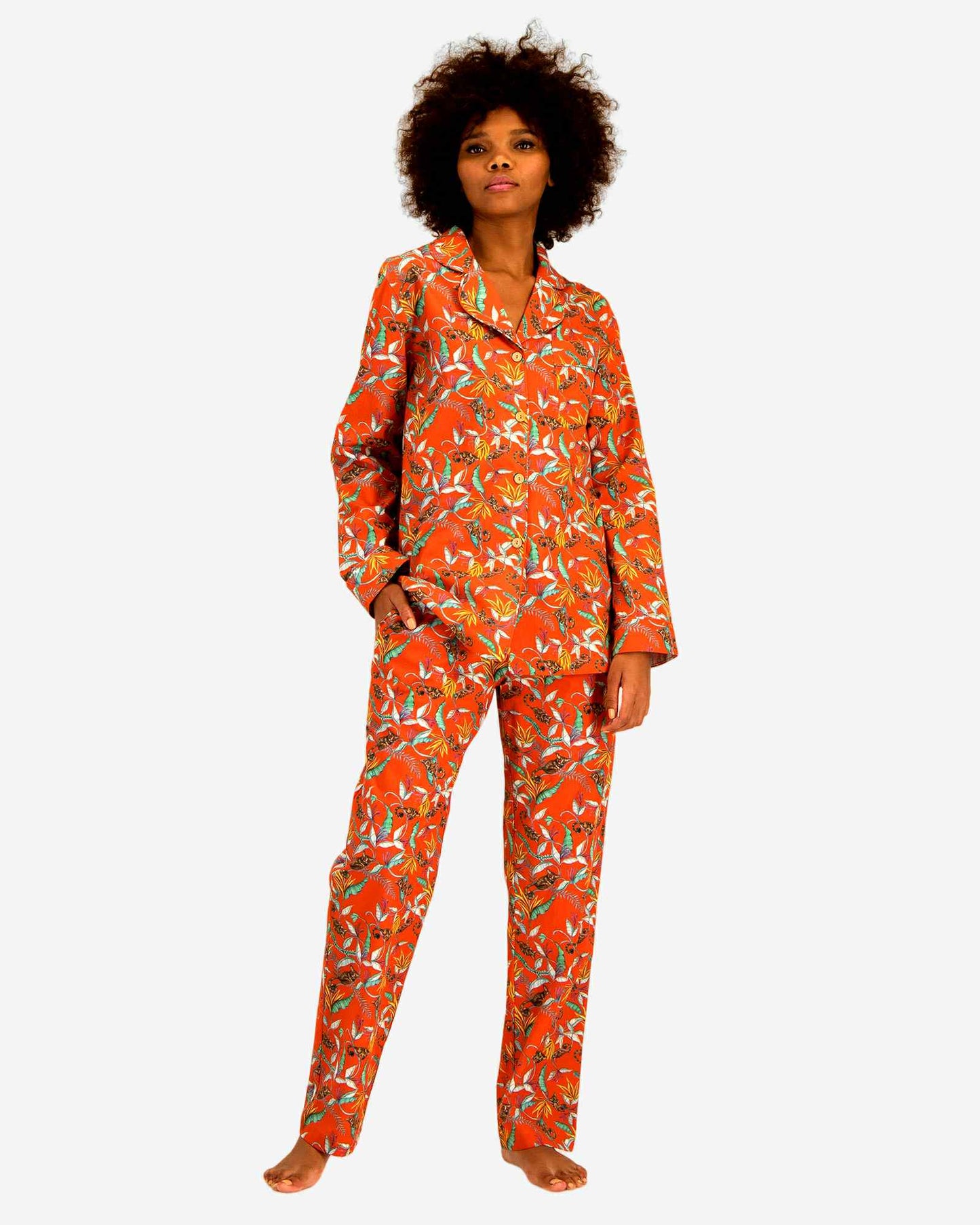 Womens Long Pyjamas - Night Monkeys Orange Woodstock Laundry