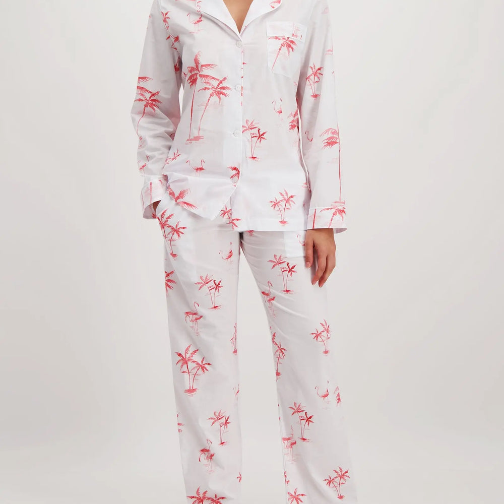Womens Long Pyjamas - Pink Palms Woodstock Laundry