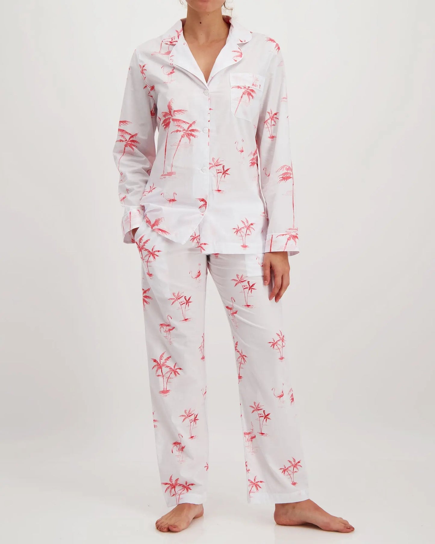 Womens Long Pyjamas - Pink Palms Woodstock Laundry