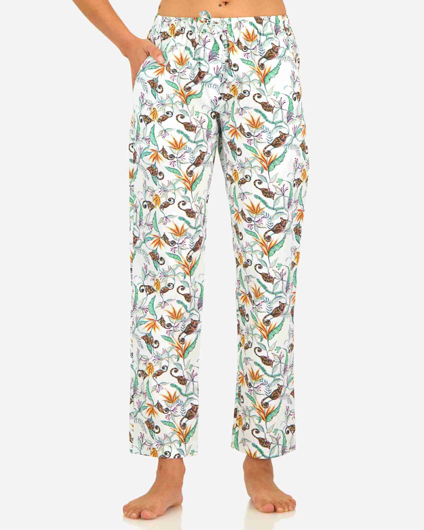 Womens Lounge Pants - Night Monkeys White Woodstock Laundry