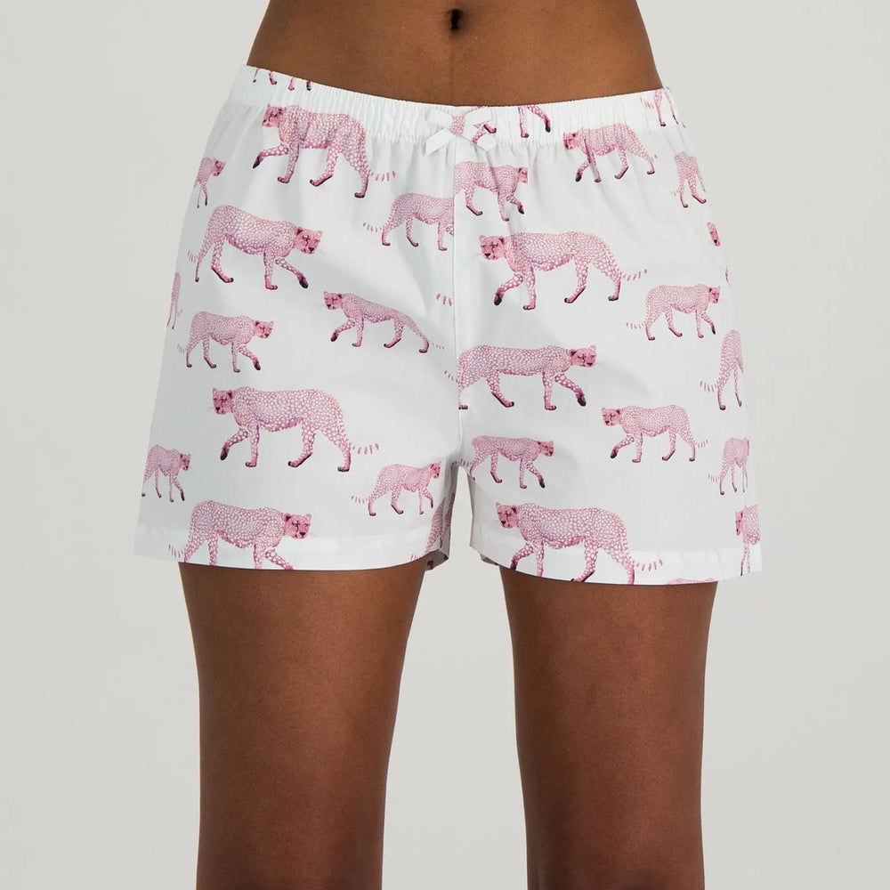 Womens Lounge Shorts - Pink Cheetahs Woodstock Laundry