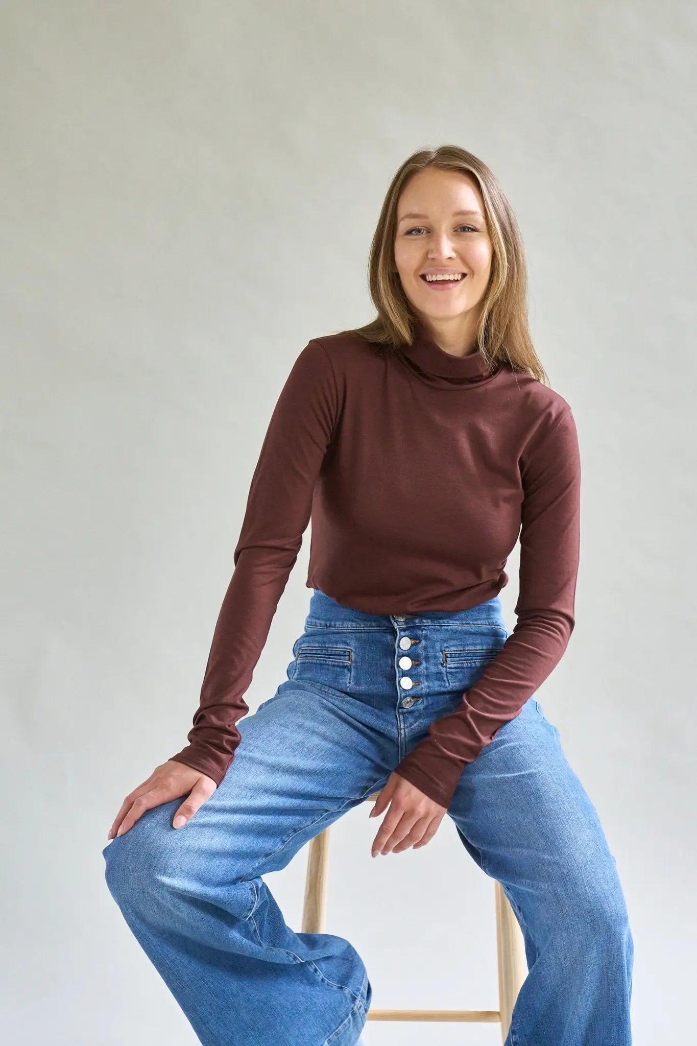 Womens Merino Polo Neck, Chocolate Brown Smalls Merino
