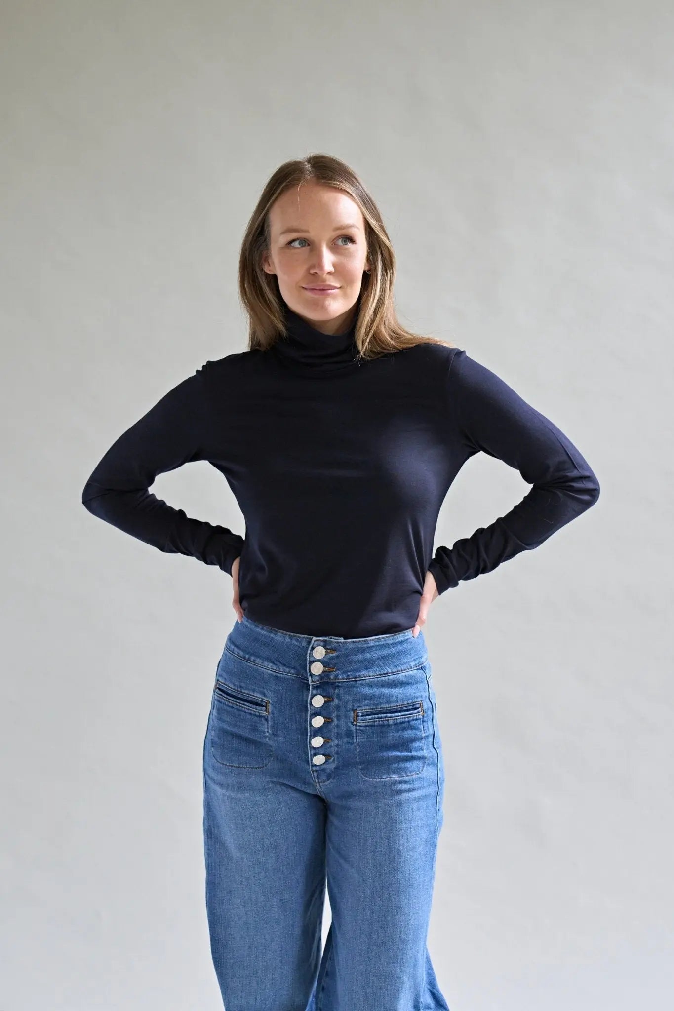 Womens Merino Polo Neck, Midnight Smalls Merino