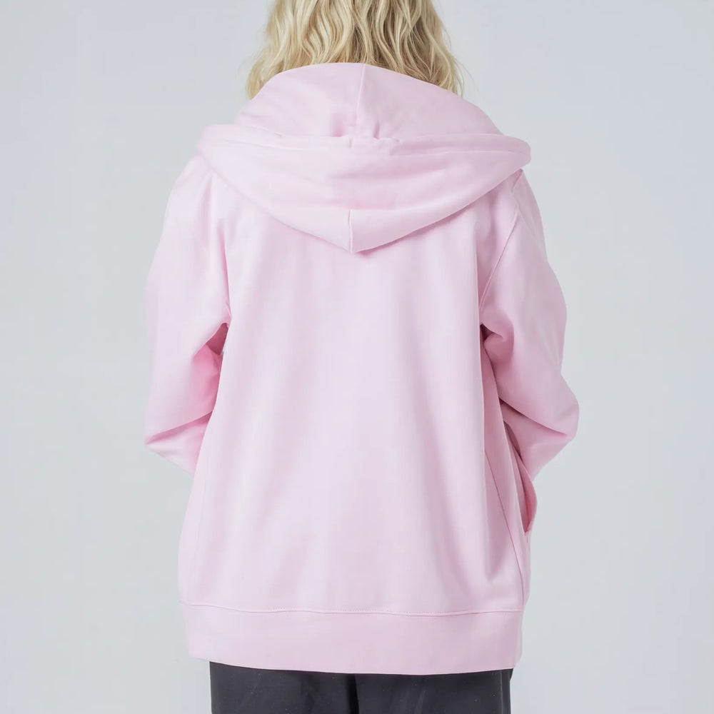 Womens Organic Cotton Relaxed-Fit Zip Hoodie in Cherry Blossom Pink hewn.