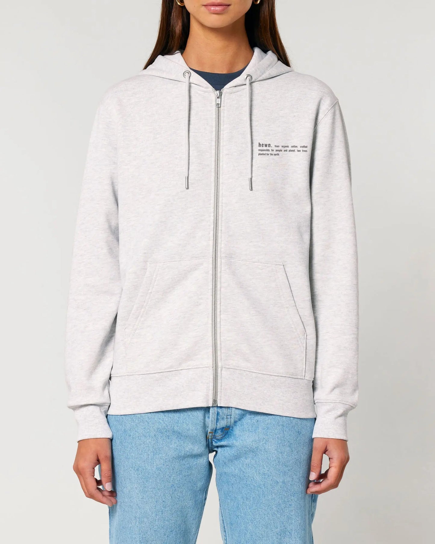 Womens Organic Cotton Relaxed-Fit Zip Hoodie in Cloud Grey Marl hewn.