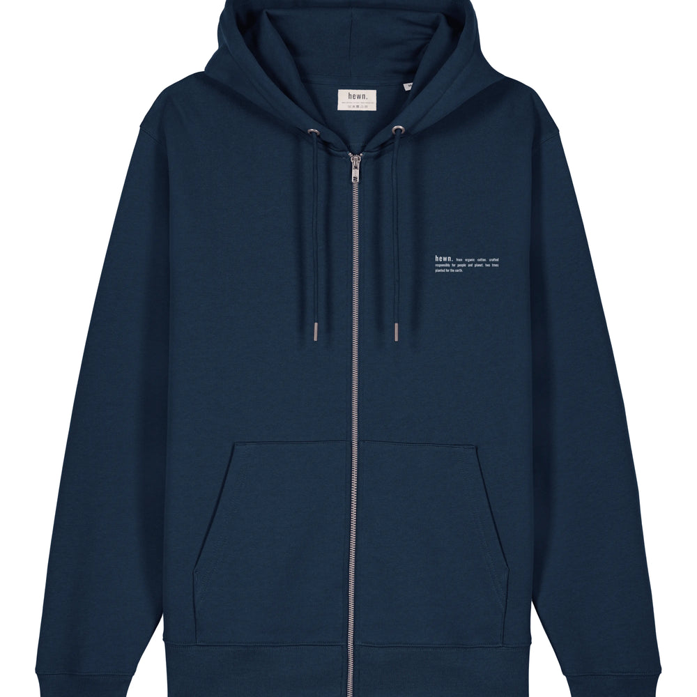 Womens Organic Cotton Relaxed-Fit Zip Hoodie in Midnight Navy hewn.