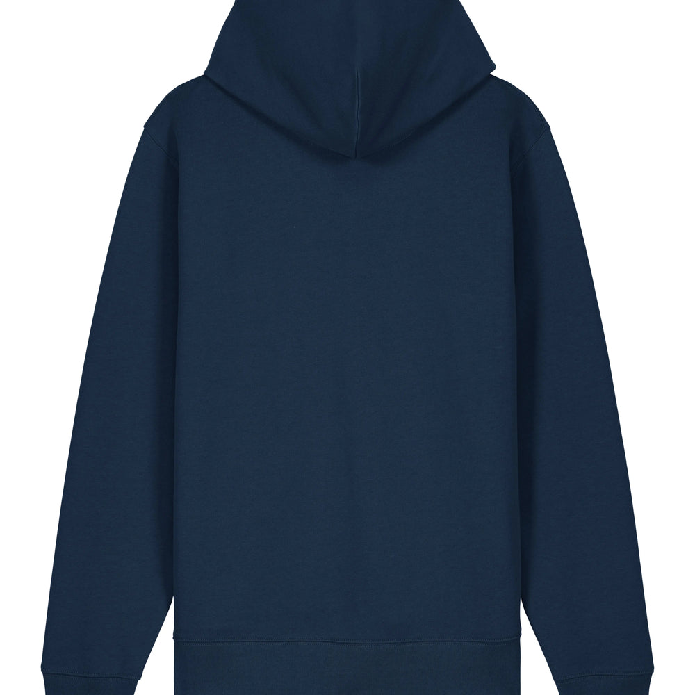 Womens Organic Cotton Relaxed-Fit Zip Hoodie in Midnight Navy hewn.