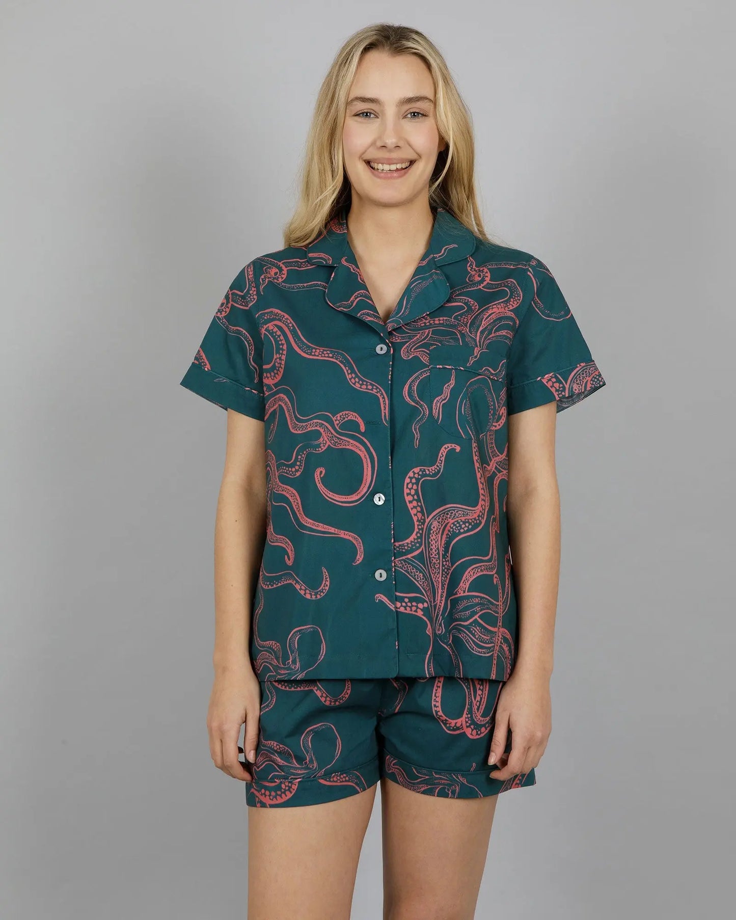 Womens Short Pyjamas - Octopus Pink Woodstock Laundry