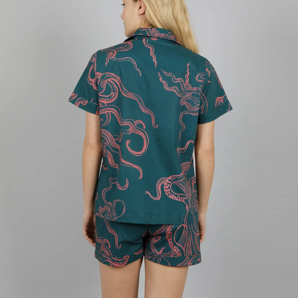 Womens Short Pyjamas - Octopus Pink Woodstock Laundry