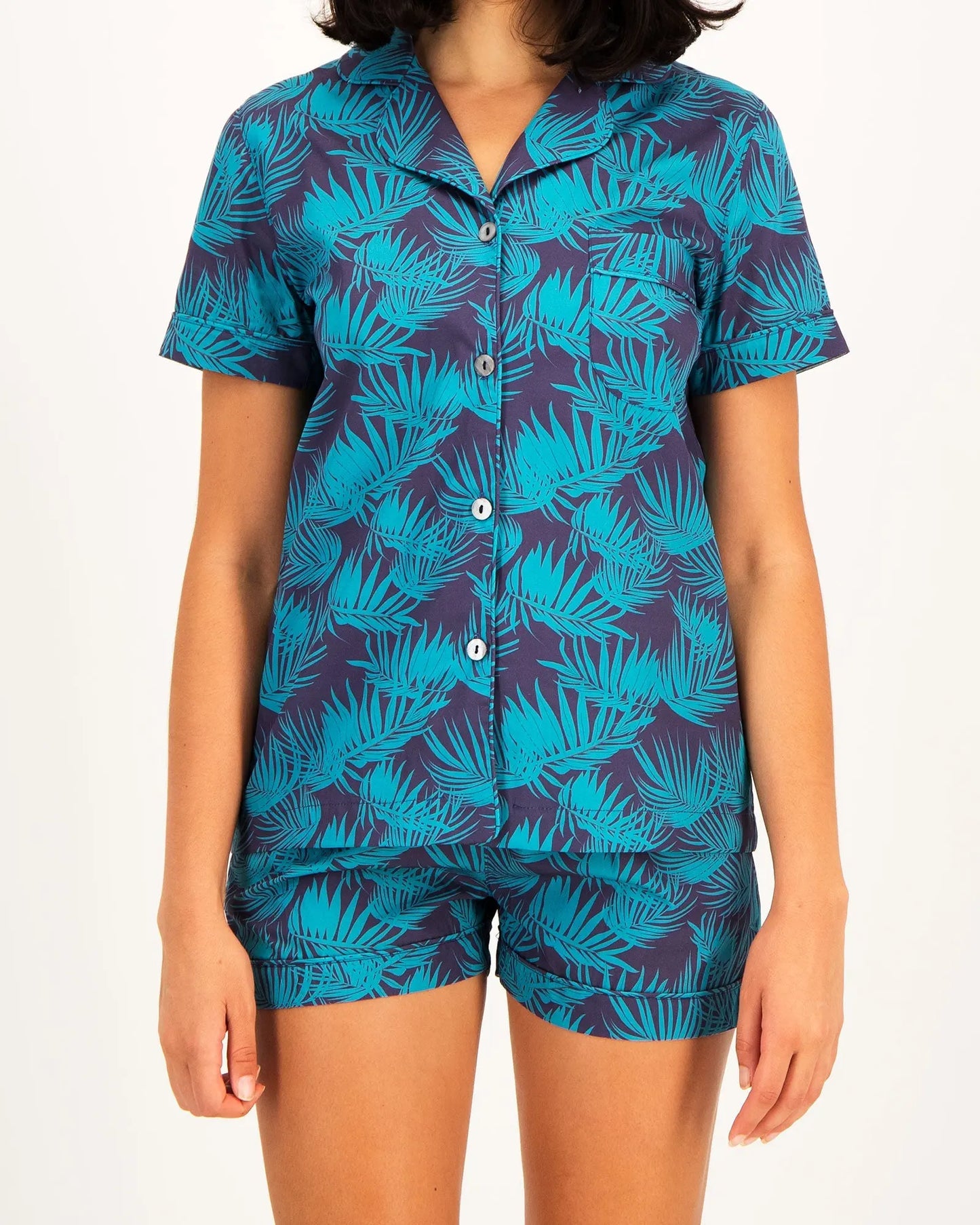 Womens Short Pyjamas - Tropical Green Woodstock Laundry