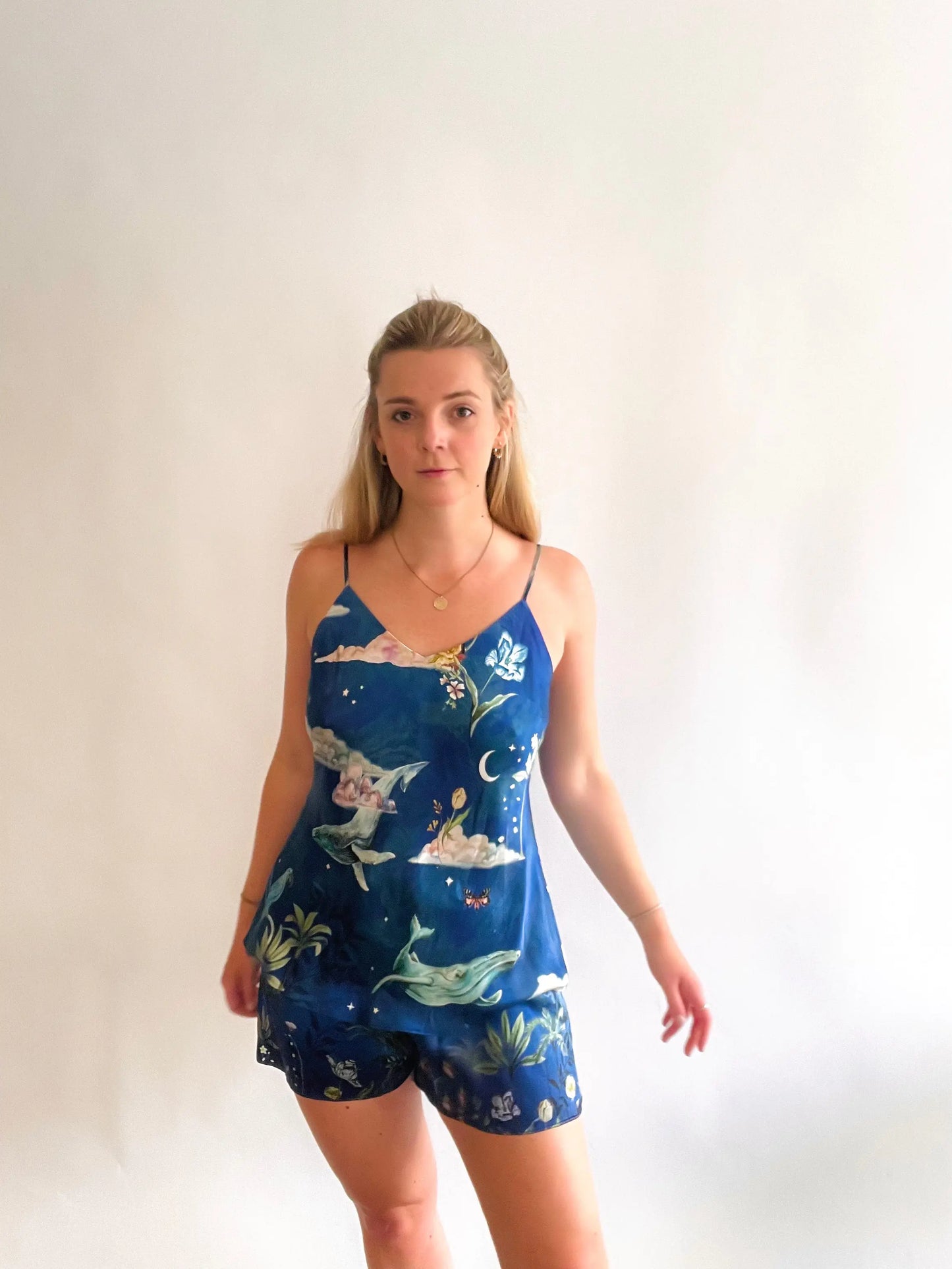 'Wonderous' Night Sky Print Cami Short Set Alice Acreman Silks