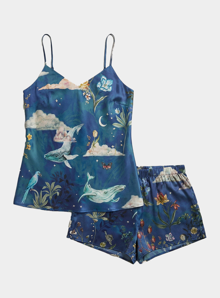 'Wonderous' Night Sky Print Cami Short Set Alice Acreman Silks