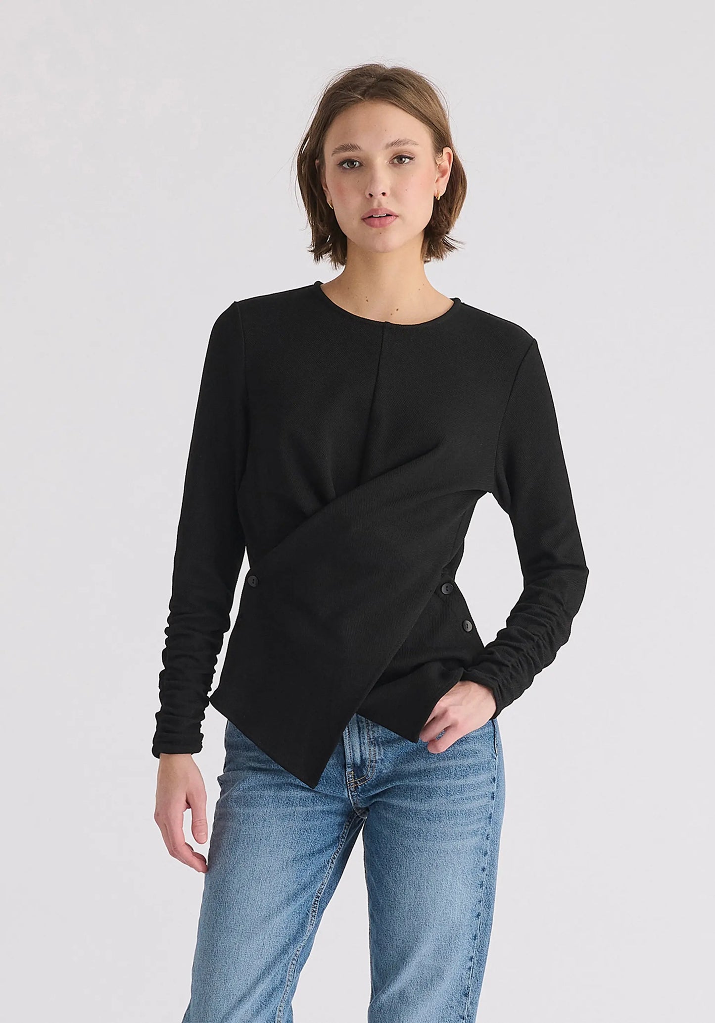 Wrap Top With Ruched Sleeve Detail Paisie