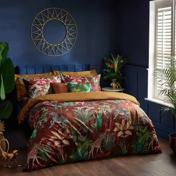 Wylder Aranya Velvet Duvet Cover & Pillowcase Set, Rust Dunelm