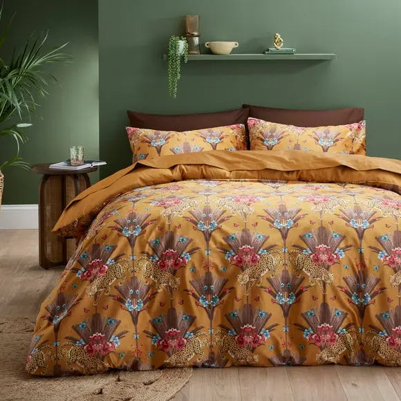 Yael Jungle Leopard Ochre Duvet Cover and Pillowcase Set Dunelm