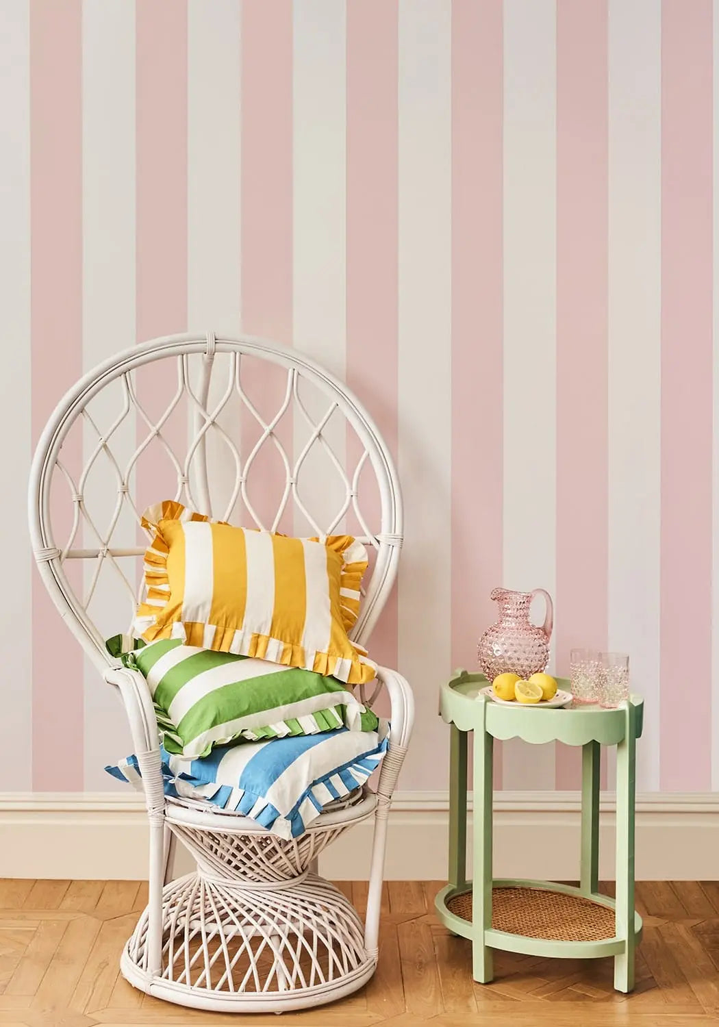 Yellow Cabana Stripe Ruffled Cushion Cover Casa by Josephine Jenno