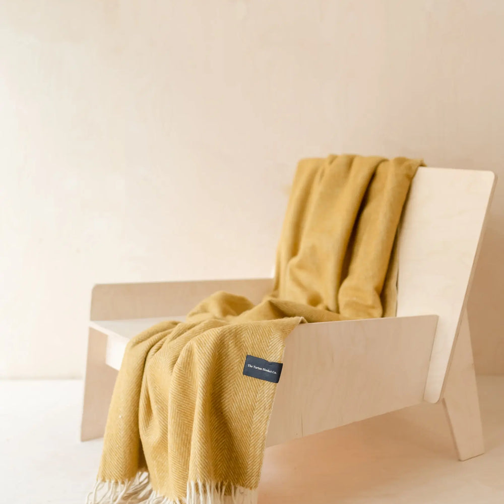 Yellow Herringbone Wool Blanket TartanBlanketCo