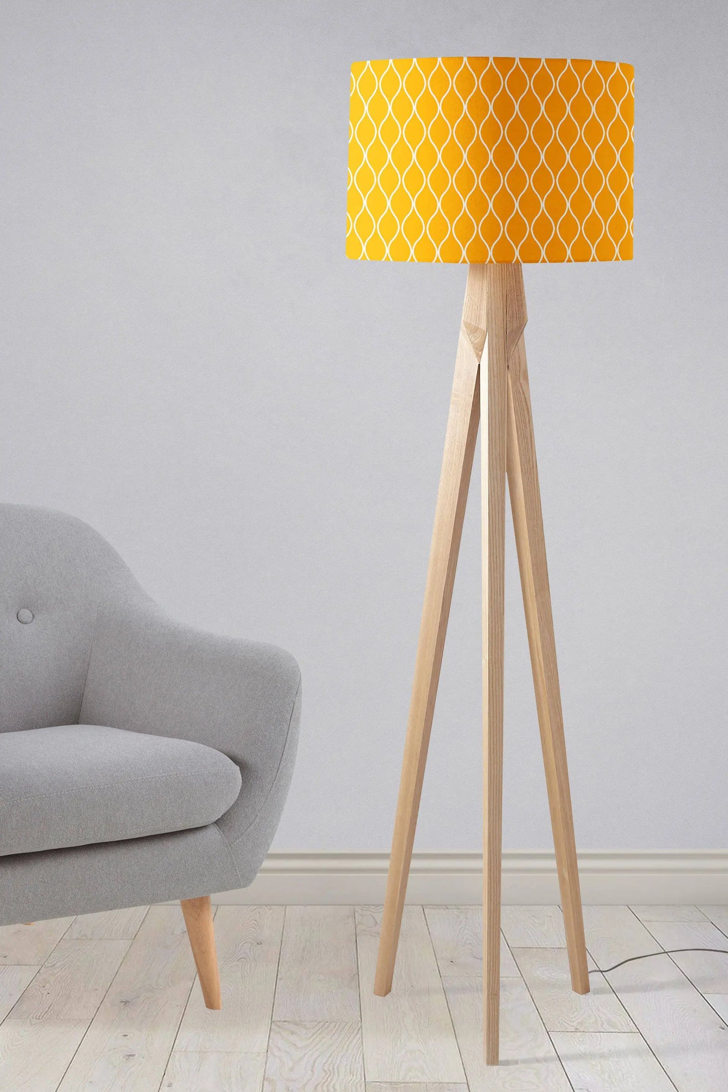 Yellow Lampshade with White Geometric Design, Ceiling or Table Lamp Shade Shadow bright